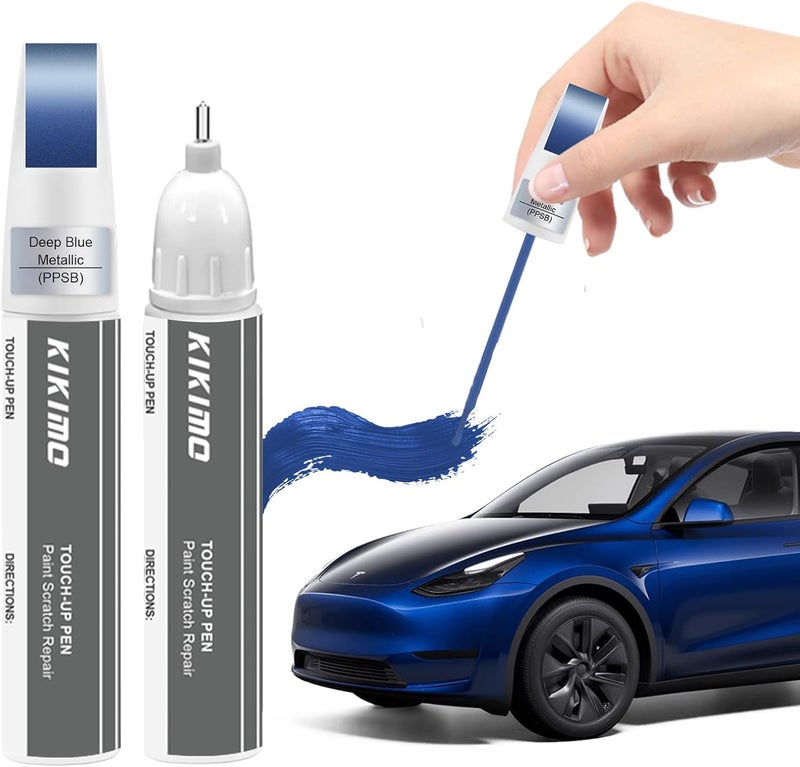 KIKIMO for Tesla Touch Up Paint(Deep Blue Metallic(PPSB)), Car Paint Repair Kit for Tesla Model Y/3/S/X, 2 In 1 Scratches Repair with Pen Tip and Brush, Color-Matched for Quick & Easy Fix - Image 1